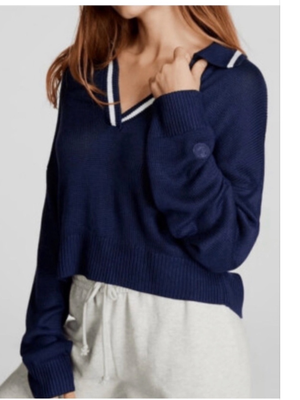 EUC!VS💗Pink Oversized Semi Crop NAVY/White Sweater - Size L - Collegiate Style!